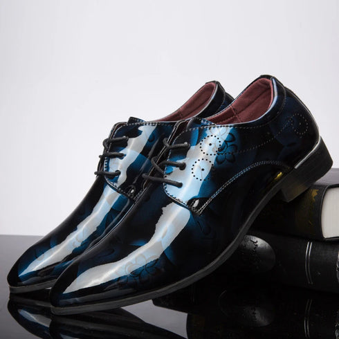 Elegant Patent Leather Oxfords for Men - Ideal for Weddings, Parties, and Business Casual Occasions - Plus Size Lace-Up Pointed Toe Office Work Shoes